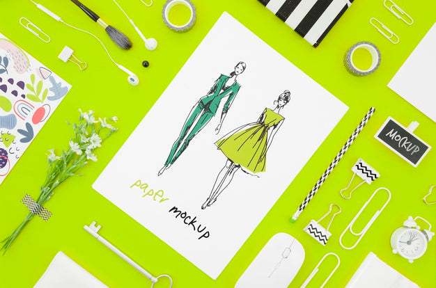 Top View Designer And Stationery Items Mock-Up Psd