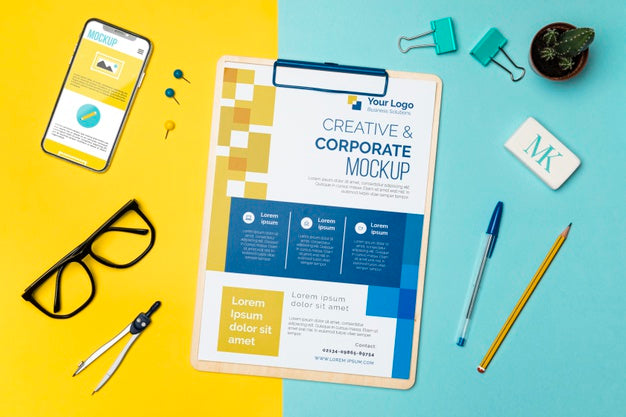 Top View Desk Arrangement Psd