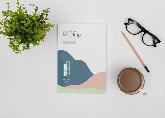 Top View Desk Arrangement With Book Mockup Psd