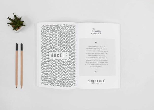 Top View Desk Arrangement With Open Book Psd