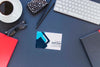 Top View Desk Concept With Business Card Psd