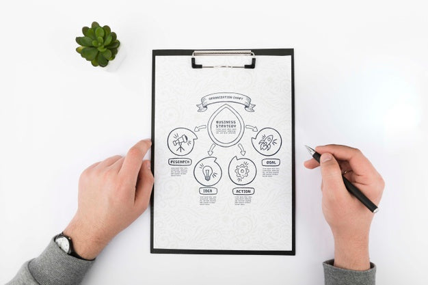 Top View Desk Concept With Clipboard Psd