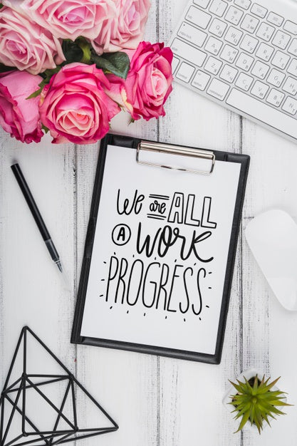 Top View Desk Concept With Clipboard Psd