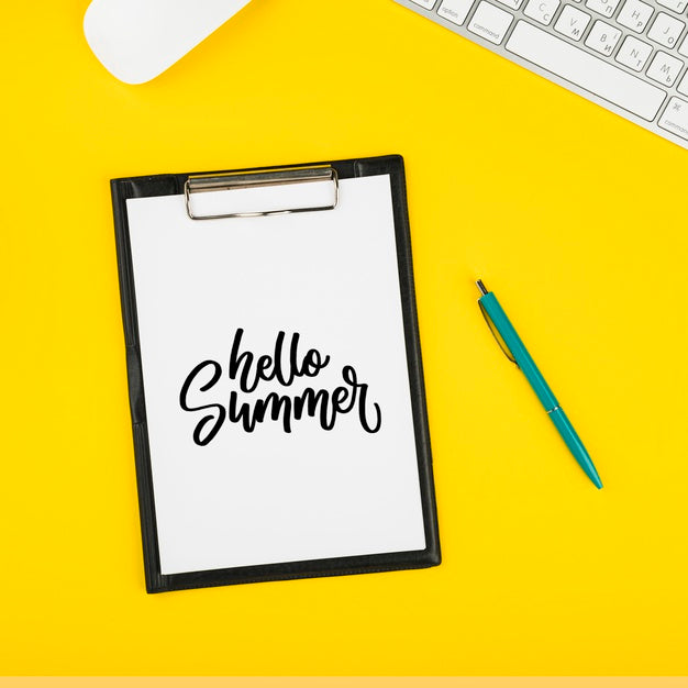 Top View Desk Concept With Clipboard Psd