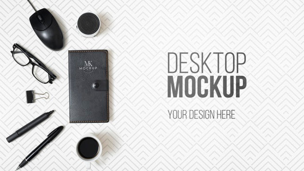 Top View Desk Concept With Items Psd