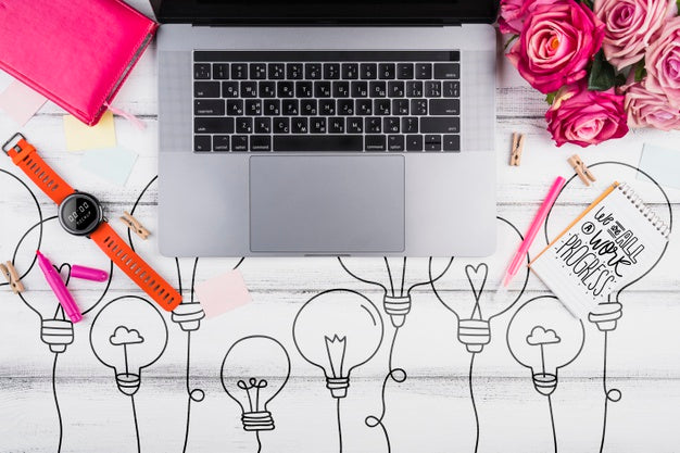 Top View Desk Concept With Laptop Psd