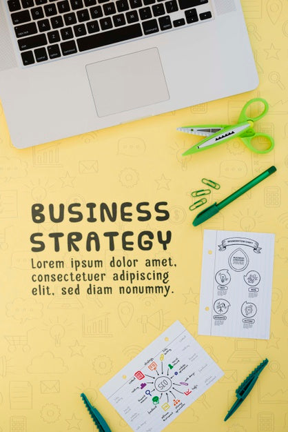 Top View Desk Concept With Laptop Psd