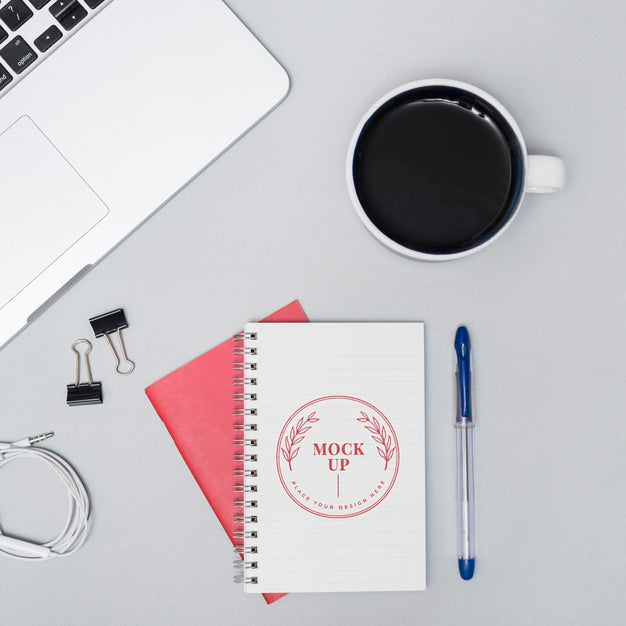 Top View Desk Concept With Laptop Psd