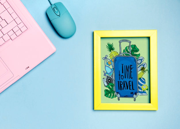 Top View Desk Concept With Mock-Up Frame Psd