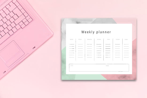 Top View Desk Concept With Mock-Up Planner Psd