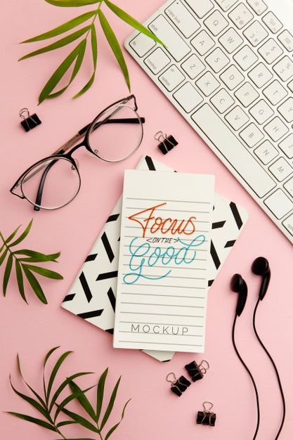 Top View Desk Concept With Notebook Psd