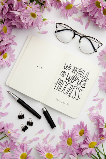 Top View Desk Concept With Notebook Psd