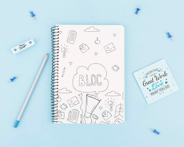 Top View Desk Concept With Notebook Psd