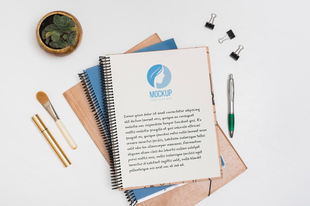 Top View Desk Concept With Notebook Psd