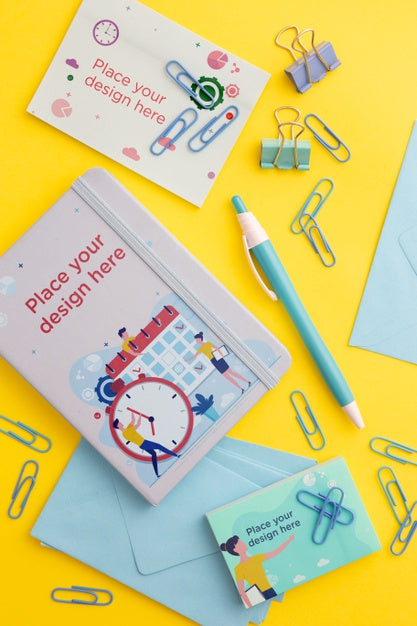 Top View Desk Concept With Office Supplies Psd