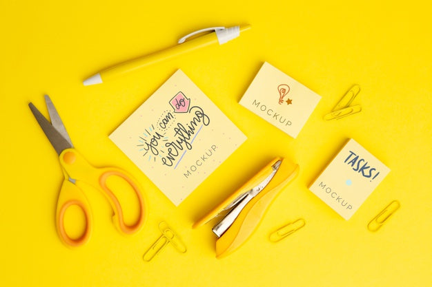 Top View Desk Concept With Office Supplies Psd