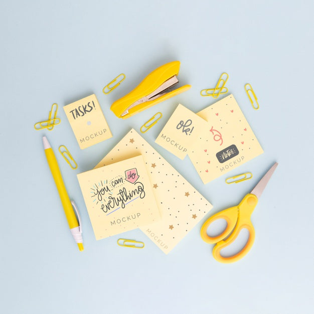 Top View Desk Concept With Office Supplies Psd