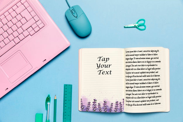 Top View Desk Concept With Open Book Psd