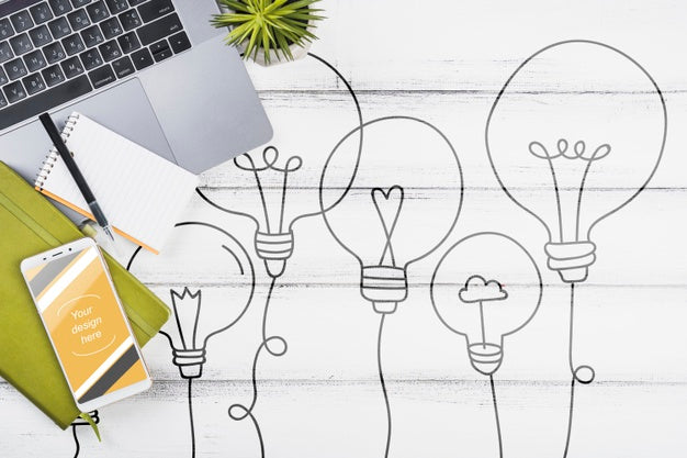 Top View Desk Concept With Smartphone Psd