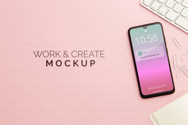 Top View Desk Concept With Smartphone Psd