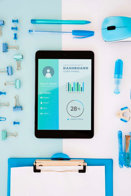 Top View Desk Concept With Tablet Psd