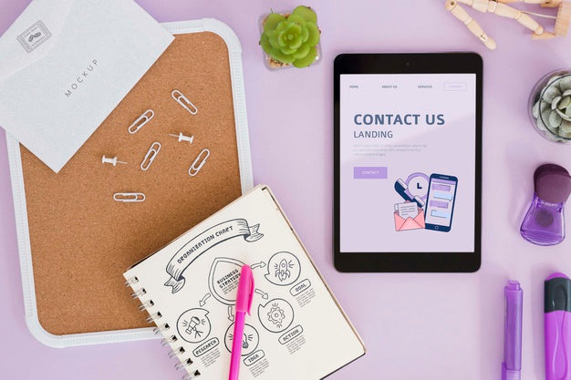 Top View Desk Concept With Tablet Psd