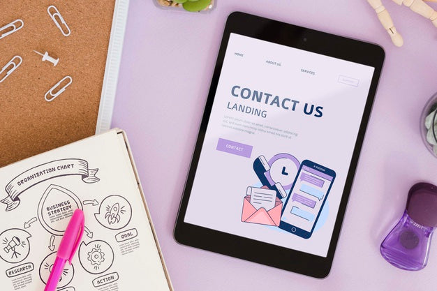 Top View Desk Concept With Tablet Psd