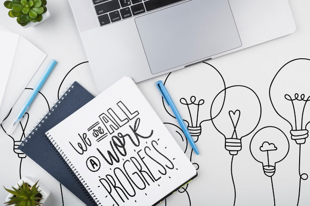 Top View Desk Concept With White Background Psd