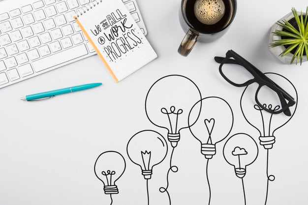 Top View Desk Concept With White Background Psd