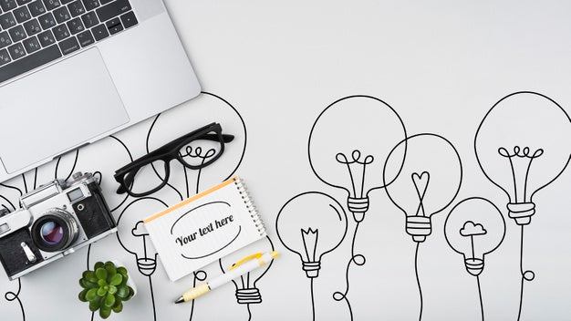 Top View Desk Concept With White Background Psd