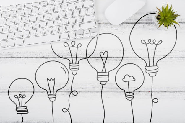 Top View Desk Concept With Wooden Background Psd