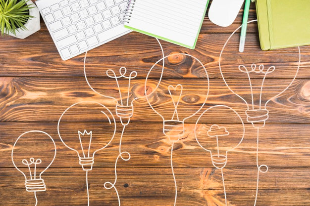 Top View Desk Concept With Wooden Background Psd