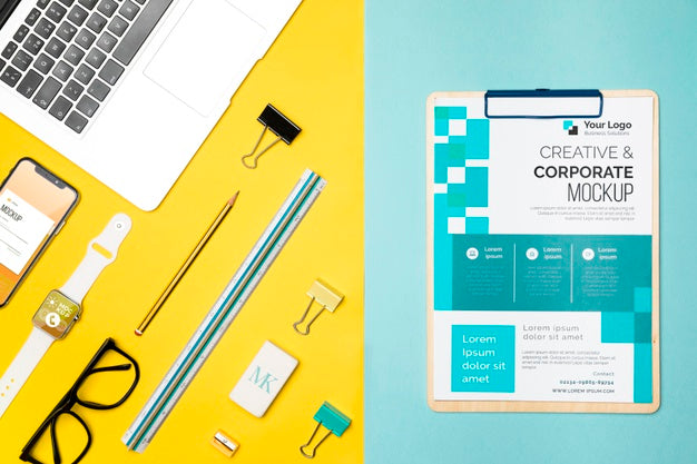 Top View Desk Items And Laptop Psd