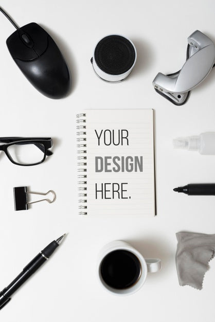 Top View Desk Items Arrangement Psd