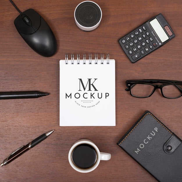 Top View Desk Mock-Up With Calculator Psd