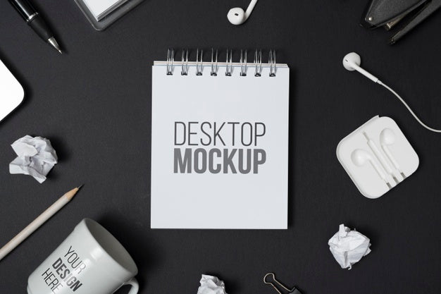 Top View Desk Mock-Up With Headphones Psd