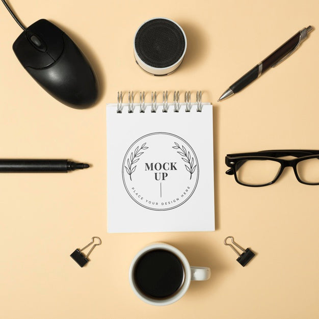 Top View Desk Mock-Up With Mouse Psd