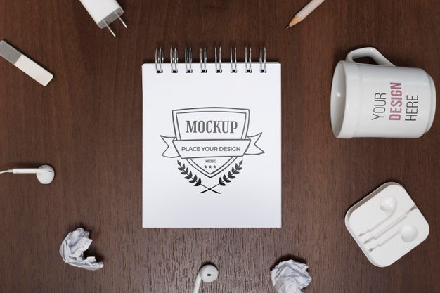 Top View Desk Mock-Up With Mug Psd
