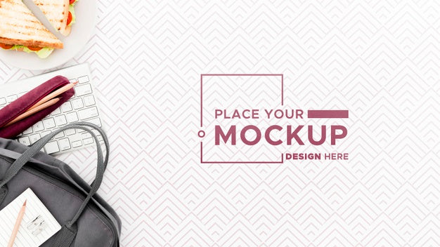 Top View Desk Mock-Up With Sandwich Psd