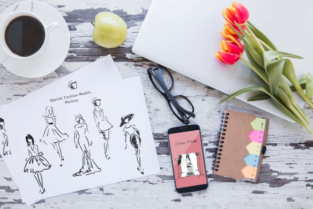 Top View Desk Office With Mock-Up Psd