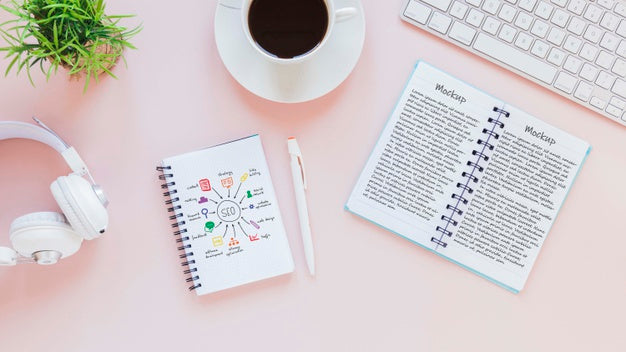 Top View Desk Office With Mock-Up Psd