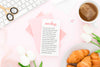 Top View Desk With Croissants And Phone Mock-Up Psd