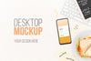 Top View Desk With Phone Mock-Up And Sandwich Psd