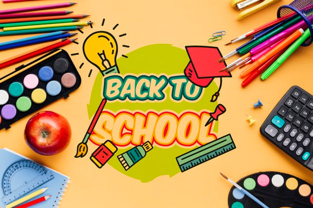 Top View Desk With School Supplies Psd