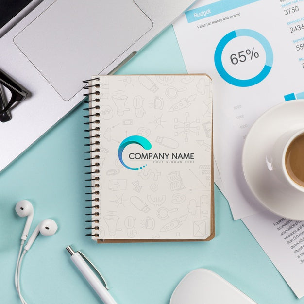 Top View Desktop Concept With Cup Of Coffee Psd