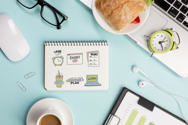 Top View Desktop Concept With Daily Tasks Psd