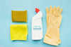 Top View Detergent Bottle And Gloves Psd