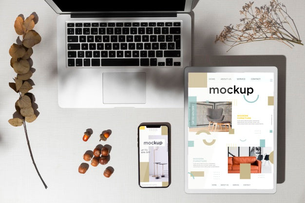 Top View Devices Mockup With Autumn Decor Psd