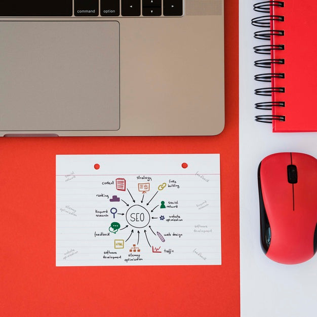 Top View Digital Marketing Desk Concept Psd