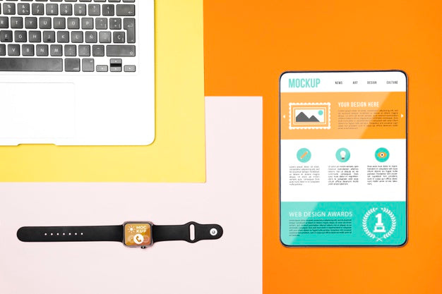 Top View Digital Tablet And Laptop Mock-Up Psd